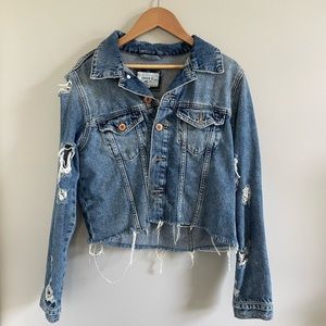 Denim Ripped Cropped Jacket